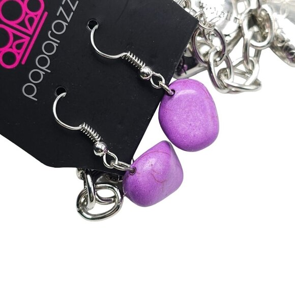 Paparazzi Purple Faux Rock Heart Charm Chain Necklace Earrings Set Vintage - Picture 7 of 8